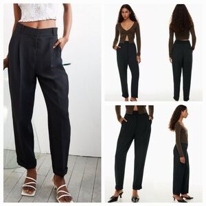 Aritzia Wilfred SZ 4 Black Dashwood Pants Cuffed Hem Pleated Front Ankle Pants